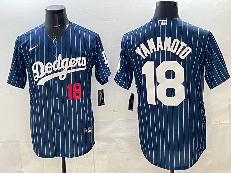 Men 2026 Nike Los Angeles Dodgers #18 Yamamoto Blue Stripe Game MLB Jersey 09